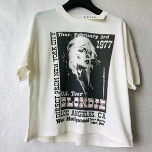 BLONDIE 1977 U.S.TOUR Direct from New York City TEE  Off White rhinestone SZ : M